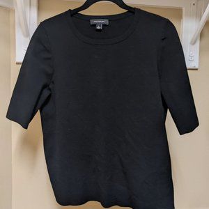 Ann Taylor Black Ribbed 1/2 Sleeve Fitted Sweater - Size Large